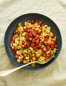Salad with broad beans, celery and chorizo