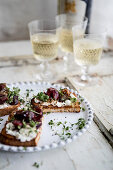 Bruschetta with balsamic cherries and rosemary