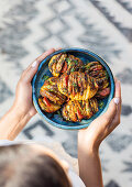 Hasselback potatoes with chorizo and herbs