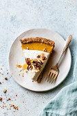 Homemade pumpkin cream pie, gluten free, made with hazelnut flour