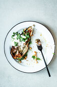 Oven-baked aubergine with a chickpea salad and mint yoghurt, almost eaten up