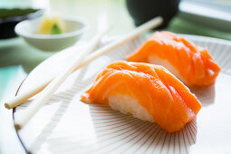 Authentic Japanese salmon nigiri