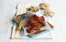 Sticky pork ribs with slaw