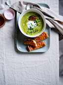 Broccoli soup with cheesy toast