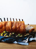 Crispy pork rack with cider sprouts