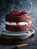 Rhubarb and raspberry Black Forest cake
