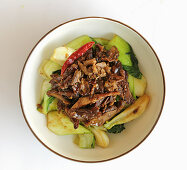 Spicy duck with sautéed bok choy