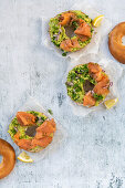 Salmon bagels with avocado cream