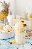 Ice Cream with Roasted Pineapple in a Glass with Fresh Pineapple