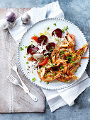 Barbecued Prawns with Witlof, Beetroot and Ruby Grapefruit