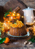 Almond citrus spiced cake with orange rosemary caramel