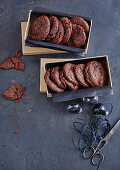 Chocolate cookies with caramel cores