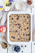 Baked oatmeal with apples and blueberries