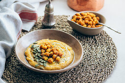 Butternut squash cream with spiced chickpeas