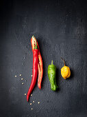 Red, green and yellow chilli peppers