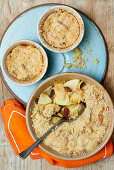 Apple crumble with marzipan and raisins