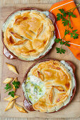 Chicken pies with leek and parsley