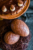 Simnel cake and chocolate eggs for an Easter high tea