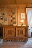 Traditional wooden trunk in Swiss farmhouse