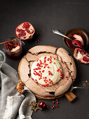 Chocolate pavlova with pomegranate seeds
