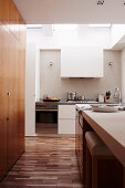 Modern kitchen with built-in furniture made of wood