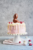 Easter cake decorated with a chocolate bunny