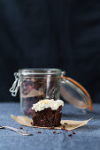 A beetroot brownie with orange zest and cream