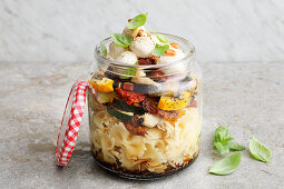 Antipasti pasta salad in a jar