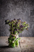 A bunch of purple sprouting brocoli