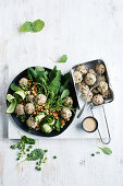 Japanese rice ball salad with chickpeas