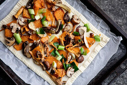 Puff pastry butternut pumpkin with mushroom and thyme