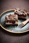 Vegan crumble quark cake with sour cherries