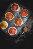 Blood Orange Upside Down Cupcakes (unbaked)