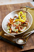 Poached trout with radishes and a chanterelle mushroom salad
