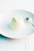 Panna cotta on a plate with a spoon