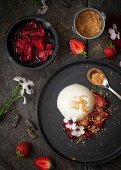 Tonka Bean Panna Cotta with Roasted Strawberries