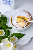 Sweet souffle with vanilla and powder sugar