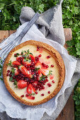 Baked Labne Cheesecake with Strawberry and Pomegranate salad