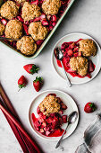 Vegan cobbler with rhubarb and berries