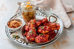 BBQ chicken drumsticks and baked veggies