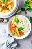 Vegan green thai curry with rice