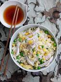 Fried rice with chicken, corn and peas (China)