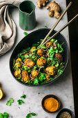 Curried Roasted Potato Salad with Cilantro and Greens