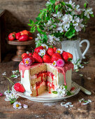 Strawberry cake with strawberry icing