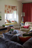 Sofa set and bay window in traditional living room