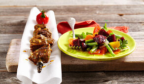 Red beef leg chimichurri skewers with a beetroot salad (Argentina)