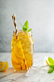 Homemade refreshing sweet iced tea with lemon