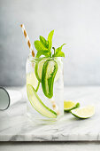 Spicy and refreshing cocktail with lime and cucumber