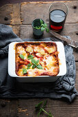 Vegan chard lasagne with substitute cheese