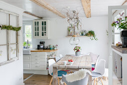 Spring decorations in open-plan dining area